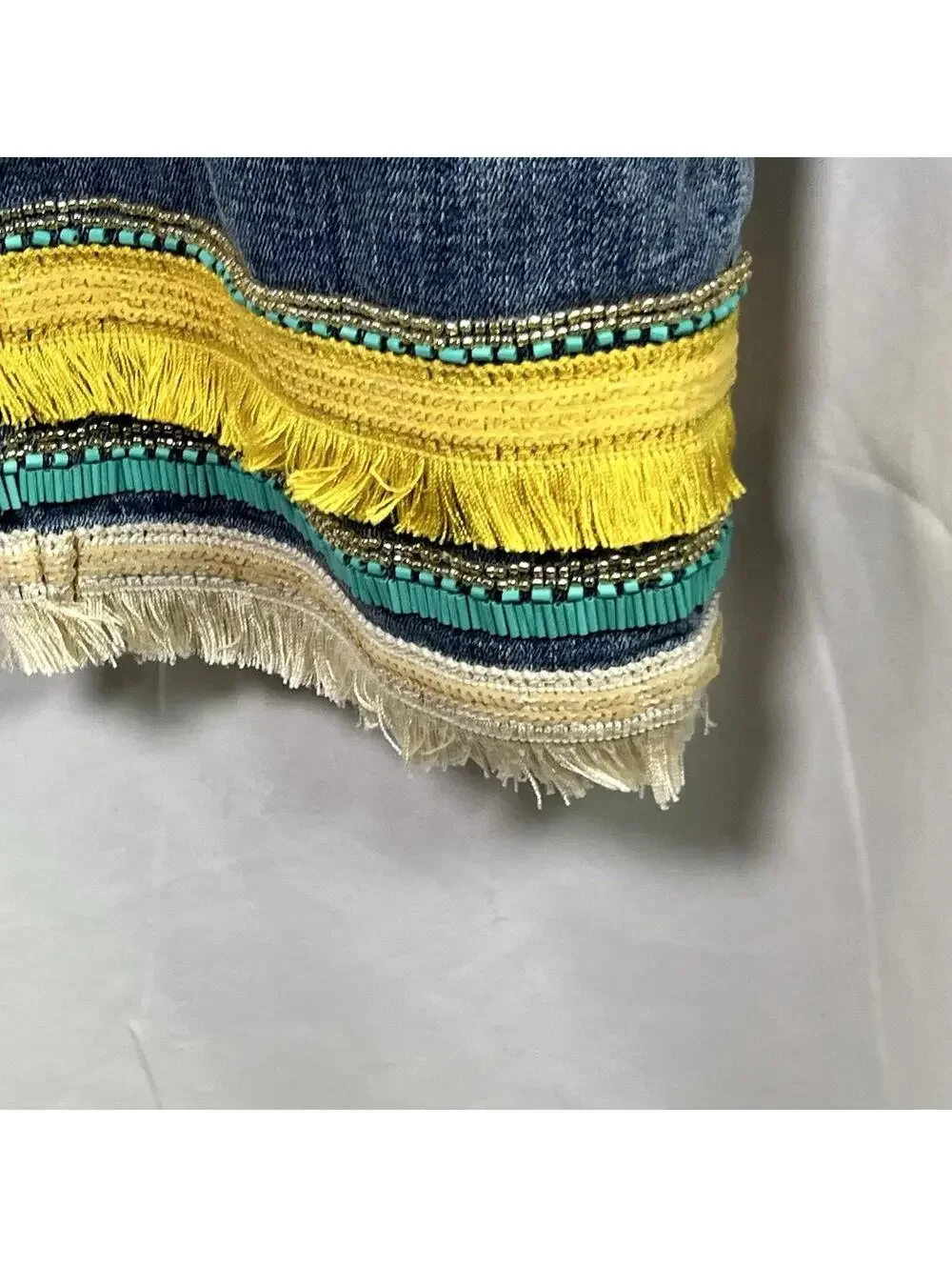 Chico's So Slimming Girlfriend Crop Jeans Sz 12 Fringe Striped Cuff Slim Leg